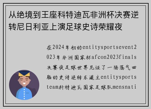 从绝境到王座科特迪瓦非洲杯决赛逆转尼日利亚上演足球史诗荣耀夜 从绝境到王座科特迪瓦非洲杯决赛逆转尼日利亚上演足球史诗荣耀夜